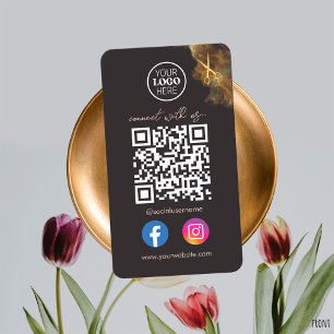 Elegant Social Media Purple Gold Scissors QR Code Business Card