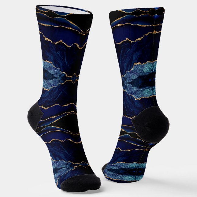 Elegant Socks Agate Navy Blue Gold Glitter Marble (Angled)