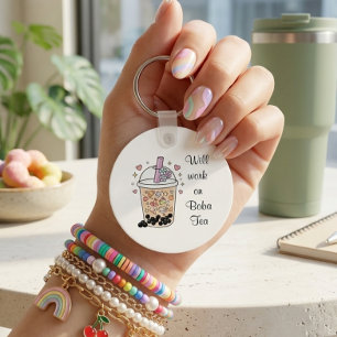 elegant sofft cool boba tea easthetic key ring