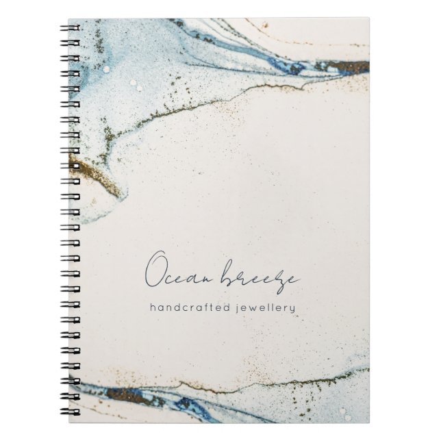 Elegant Soft Abstract Watercolor Blue Gold Beachy Notebook (Front)
