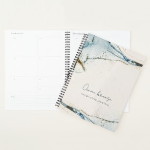 Elegant Soft Abstract Watercolor Blue Gold Beachy Planner
