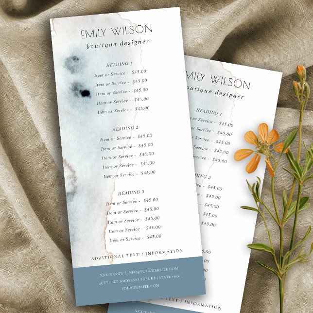 Elegant Soft Aqua Blue Gold Beachy Service Price Rack Card (Creator Uploaded)