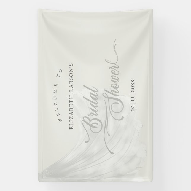 Elegant Soft Beige Wedding Dress Bridal Shower Banner (Vertical)