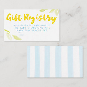 Elegant Soft Blue and Yellow Gift Registry Shower Enclosure Card