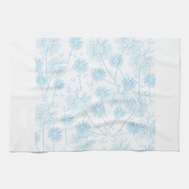 Elegant Soft Blue Dandelion Tea Towel (Horizontal)