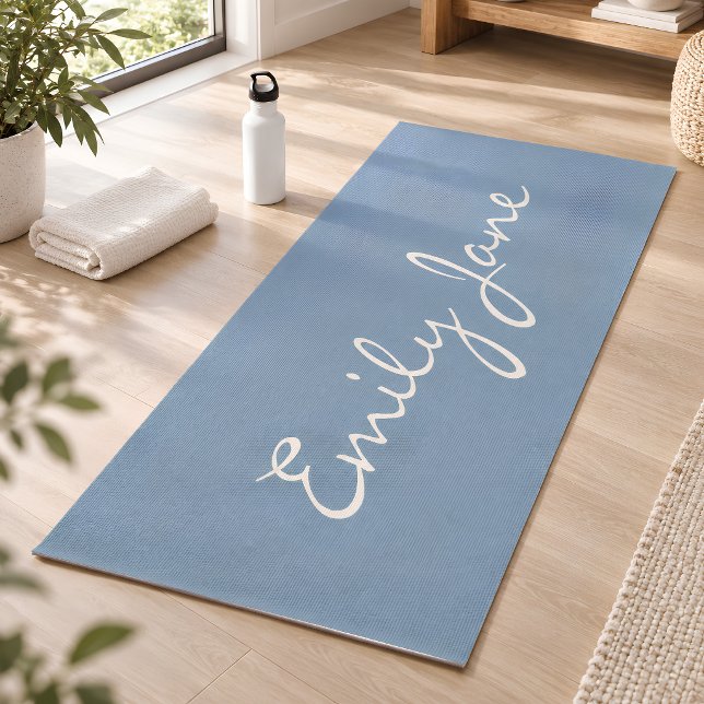 Elegant Soft Blue Handwritten Script Name Custom  Yoga Mat (Creator Uploaded)