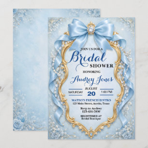 Elegant Soft Blue Jewelled Bridal Shower Invitation
