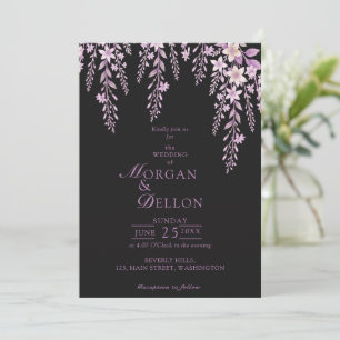Elegant Soft Blush Lavender Floral Black Wedding  Invitation