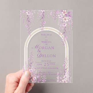 Elegant Soft Blush Lavender Floral Wedding Acrylic Invitations