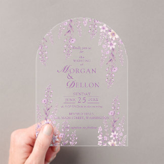 Elegant Soft Blush Lavender Floral Wedding Acrylic Invitations
