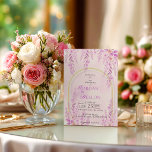 Elegant Soft Blush Lavender Floral Wedding Invitation<br><div class="desc">The design features delicate watercolor wisteria and lavender blooms cascading gracefully from the top, framing a sophisticated golden-beige arch. Set against a subtle blush-pink wash background, the typography combines classic serif fonts with a flowing, lavender-hued script for the couple’s names, creating a harmonious balance of modern structure and organic beauty....</div>