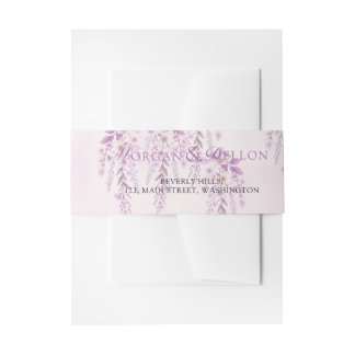 Elegant Soft Blush Lavender Floral Wedding  Invitation Belly Band