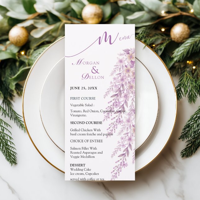 Elegant Soft Blush Lavender Floral Wedding  Menu (Creator Uploaded)