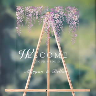 Elegant Soft Blush Lavender Floral Wedding Welcome Acrylic Sign