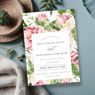 Elegant Soft Blush Peony Floral Watercolor Wedding Invitation