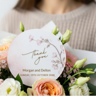 Elegant Soft Blush Pink Cherry Blossom Wedding Cla Classic Round Sticker