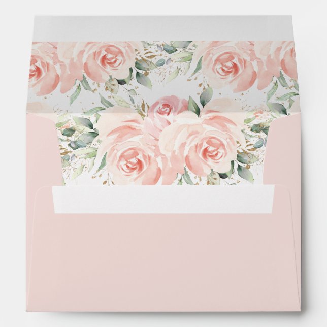 Elegant Soft Blush Pink Floral 5x7 Card Wedding A7 Envelope (Back (Bottom))