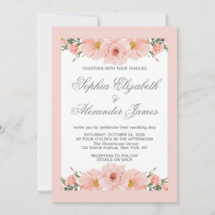 Elegant Soft Blush Pink Floral Watercolor Wedding Invitation
