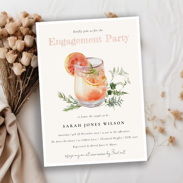Elegant Soft Blush Pink Orange Cocktail Engagement Invitation (Creator Uploaded)