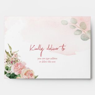 Elegant soft blush pink roses matching 5x7 envelope