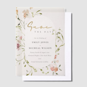 Elegant Soft Blush Red Green Meadow Watercolor Vellum Invitations