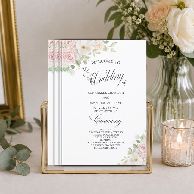Elegant Soft Blush Roses Budget Wedding Program (Creator Uploaded)