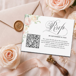 Elegant Soft Blush Roses QR Code Wedding RSVP Postcard