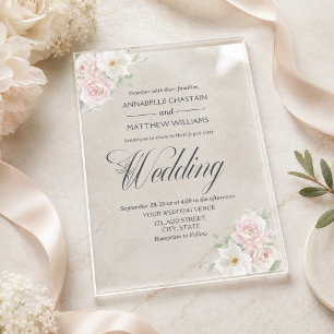 Elegant Soft Blush Roses Wedding  Acrylic Invitations