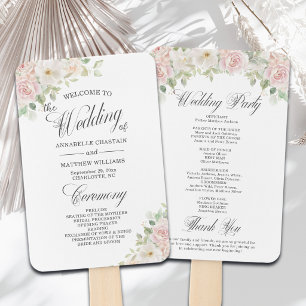 Elegant Soft Blush Roses Wedding Program Hand Fan
