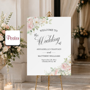 Elegant Soft Blush Roses Wedding Welcome Poster