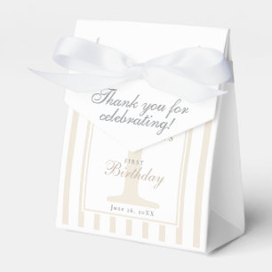 Elegant Soft Champagne Stripe 1st Birthday  Favour Box