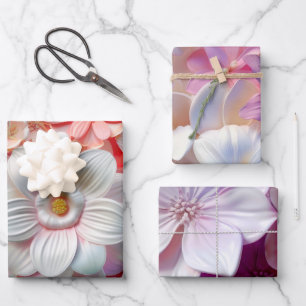 Elegant Soft Colours 3D Pink Flower Petals Floral Wrapping Paper Sheet