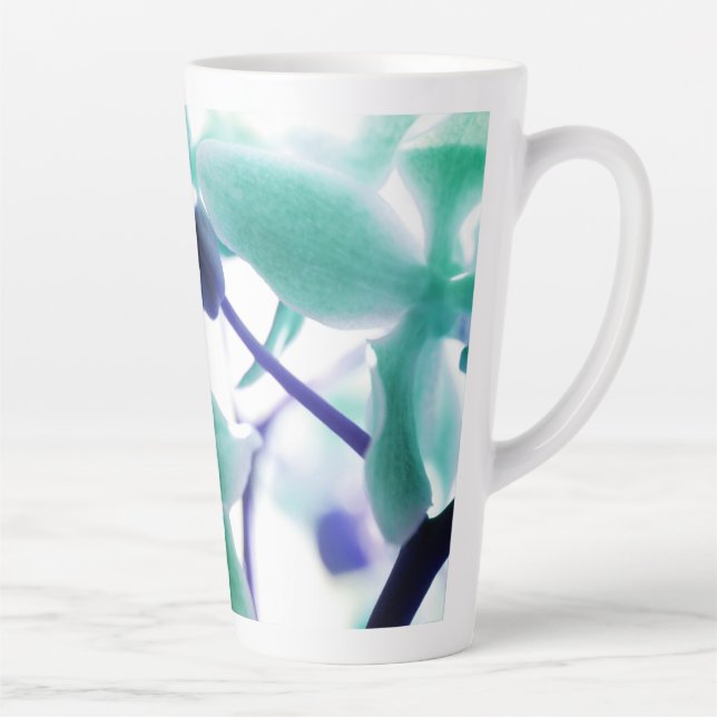 Elegant Soft Green Blue Orchid Print Latte Mug (Right)