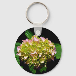 Elegant soft green pink green floral hydrangea key ring