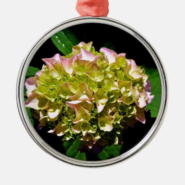 Elegant soft green pink green floral hydrangea metal tree decoration (Front)