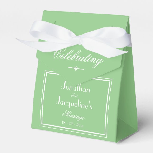 Elegant Soft Green White Bow Details Chic Wedding Favour Box (Front Side)