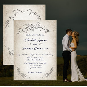 Elegant Soft Leaves Script Wedding Invitation