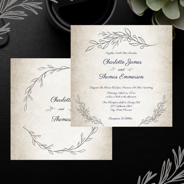 Elegant Soft Leaves Script Wedding Invitation (Elegant Soft Leaves Script Wedding Invitation)