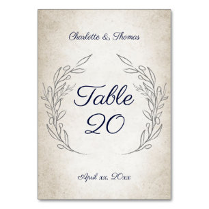 Elegant Soft Leaves Script Wedding Reception Table Number
