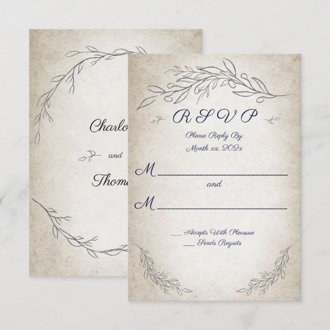 Elegant Soft Leaves Wedding RSVP Card (Front/Back)