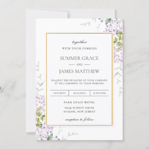 Elegant Soft Lilac Purple Floral Greenery Wedding Invitation