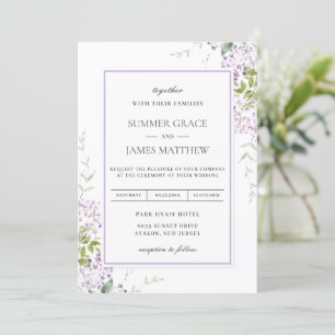 Elegant Soft Lilac Purple Floral Greenery Wedding Invitation