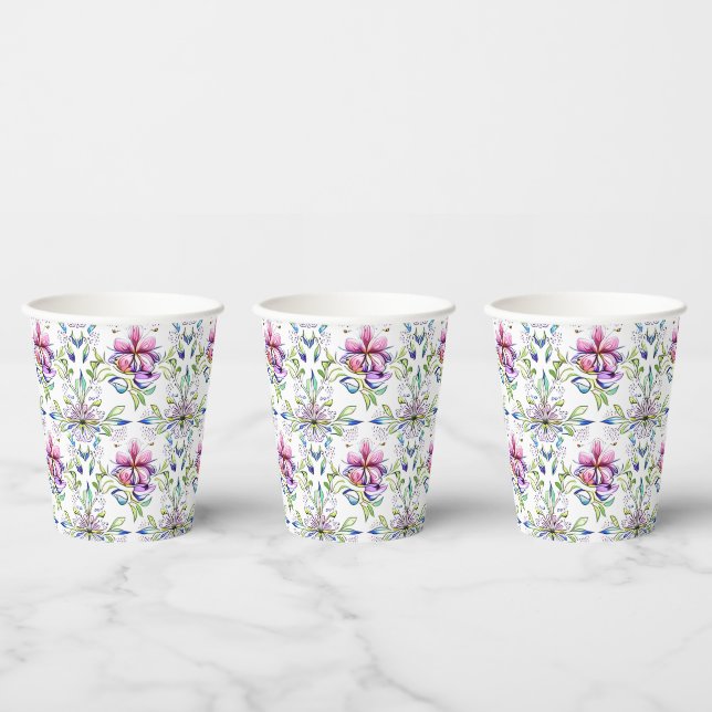 Elegant Soft Orchid Floral Pattern - Stylish  Paper Cups (Multi)