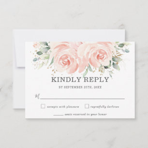 Elegant Soft Pastel Blush Floral Roses Wedding RSVP Card