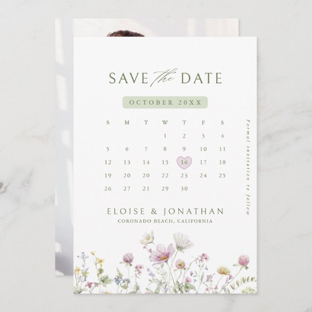 Elegant Soft Pastel Wildflower Botanical Photo Save The Date (Front/Back)