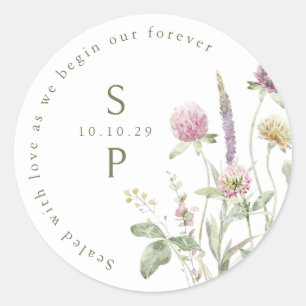 Elegant Soft Pastel Wildflower Botanical Wedding Classic Round Sticker