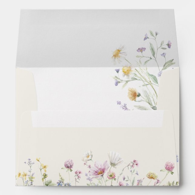 Elegant Soft Pastel Wildflower Botanical Wedding Envelope (Back (Bottom))