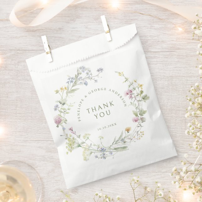Elegant Soft Pastel Wildflower Botanical Wedding Favour Bags (Clipped)