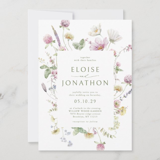 Elegant Soft Pastel Wildflower Botanical Wedding   Invitation (Front)