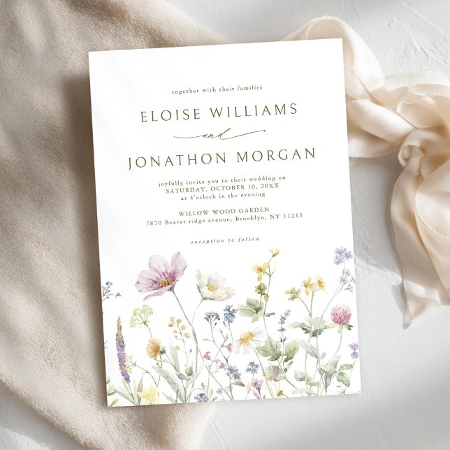 Elegant Soft Pastel Wildflower Botanical Wedding   Invitation (Elegant Soft Pastel Wildflower Botanical Wedding Invitation)